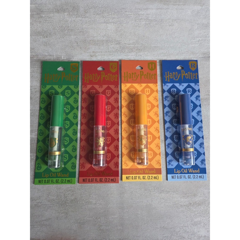 Harry Potter Lip Oil Wand Set 4 Pack Hogwarts Houses Scented Gloss New